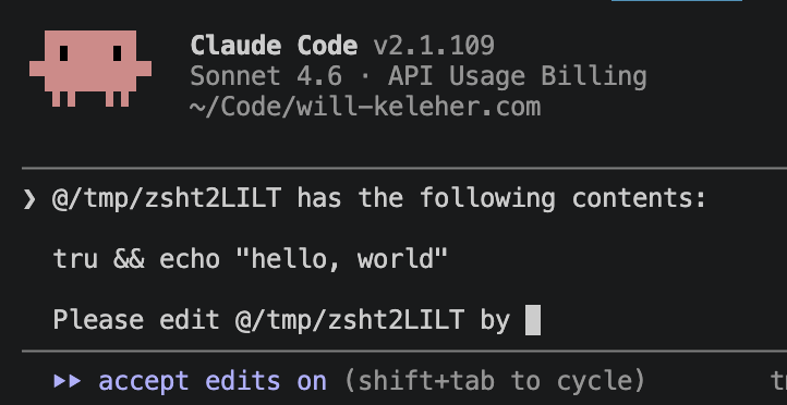 “Picture of claude editor with start of prompt to edit a file.”